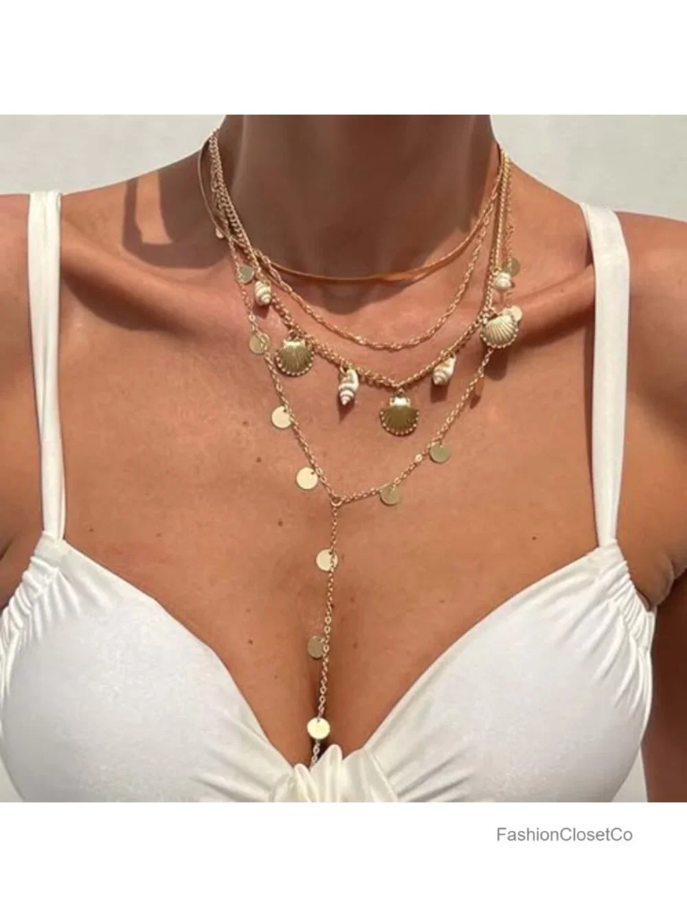 Layered Pearl Shell Necklace, Gold Tone Starfish Pendant